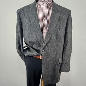 Barrington Men's Tweed Sport Coat Blazer Two Button Gray Herringbone Wool 52L
